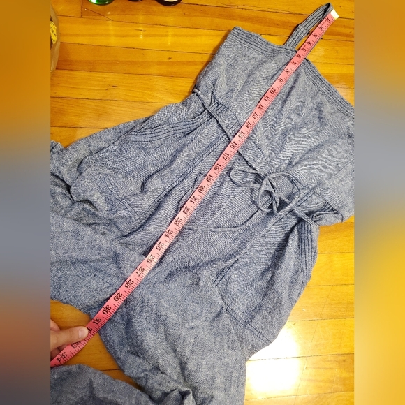 Old Navy Sleeveless Cropped Jumpsuit. Heathered Blue & White. Linen Blend. L. - Picture 6 of 12